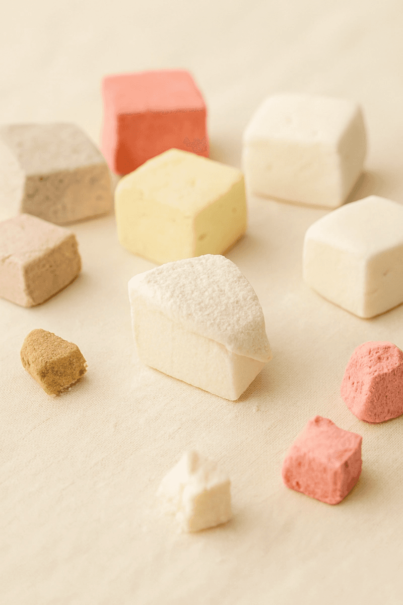 Olika smaker av marshmallows på bord